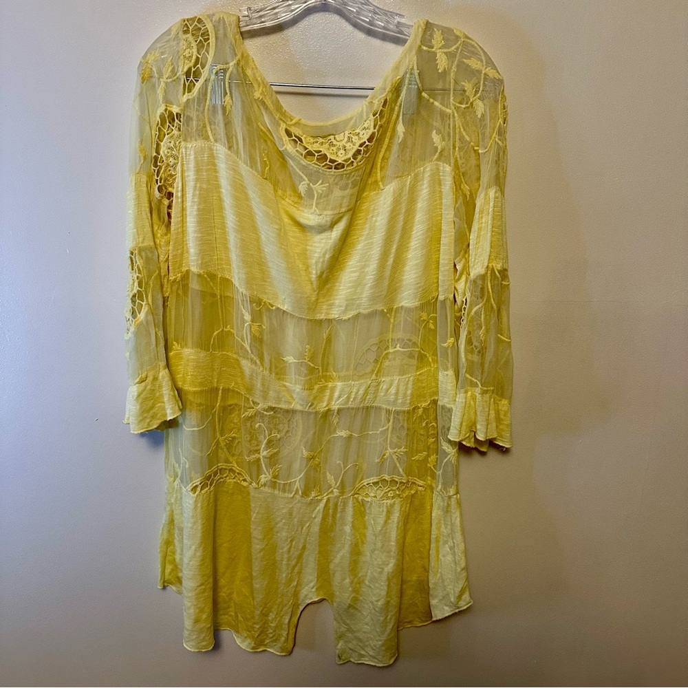 Elegant Yellow Lace Swim Coverup